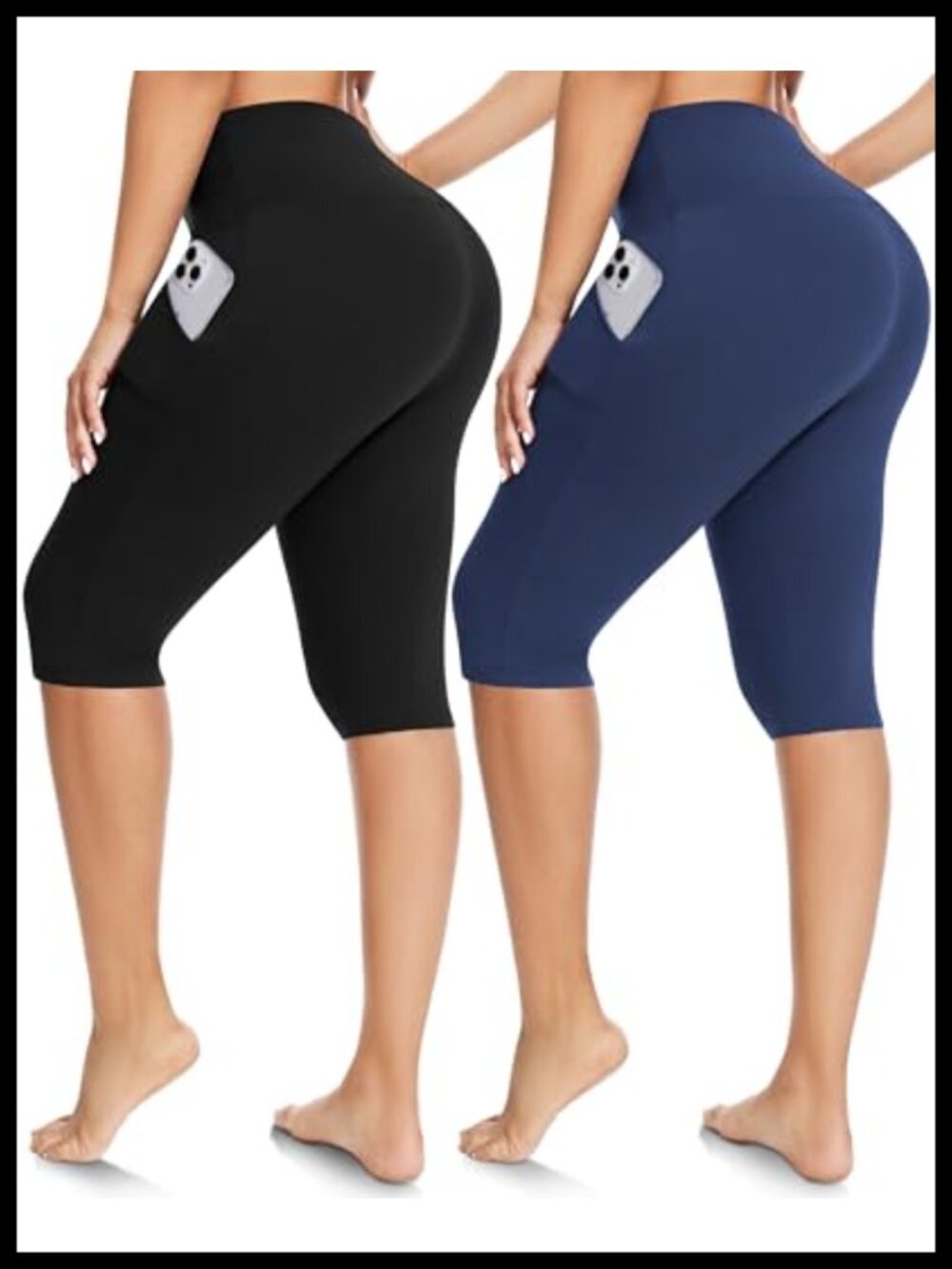 2 Pack High Waisted Capri Leggings Knee Length Yoga Pants Squat Proof 4-Way